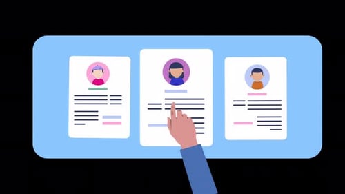 Animated Profile Cards Interface with Scrolling Hand Interaction