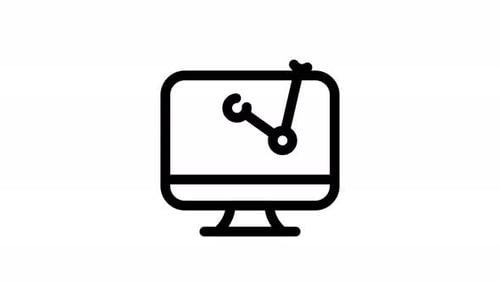 Minimalist Computer Monitor Icon with Animated Data Graph