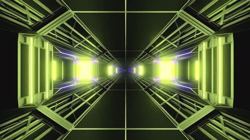 Abstract Futuristic Green Tunnel Lights Technology Design Glowing Neon Symmetrical Pattern Digital A