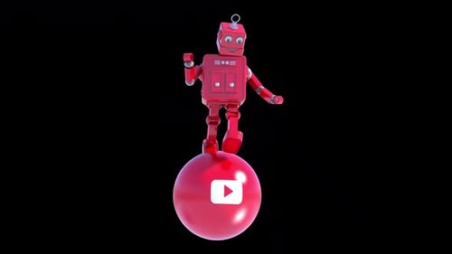 Funny Robot Running in loop with alpha channel on Youtube Logo