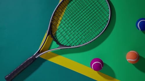 A Dynamic Tennis Ball Toss on a Colorful Court