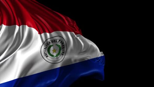 Paraguay Flag Waving Realistic Animation on Black Background