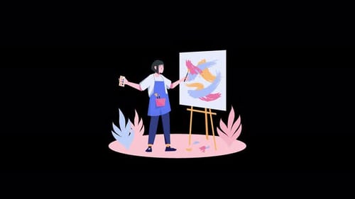 Artist creating abstract painting on canvas