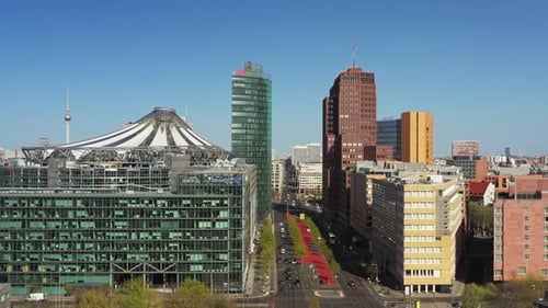 Aerial view of Sony Center and skyscrapers, Germany.