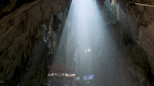 Batu Caves Interior Selangor Malaysia Tourists Visiting Batu Cave Complex Illuminated Staircase with