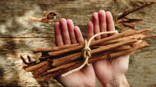 Holding Cinnamon Sticks Top View