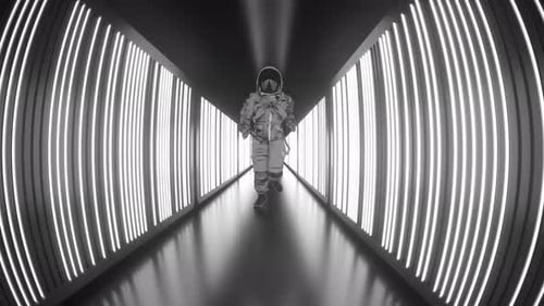 An Astronaut Running In A Spaceship. 4 K Loop