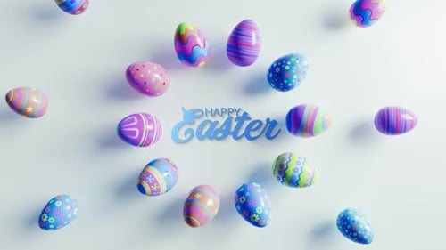 Happy Easter Celebration with Animated Colorful Eggs and Text Reveal