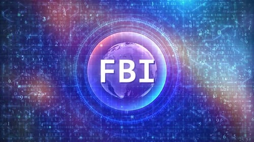 FBI Text on Futuristic Cyberspace Background. 3D Grid and Binary Numbers.
