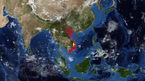 Earth Zoom to Vietnam Map with National Flag Reveal Animation