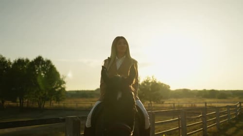 Woman Riding Horse on Ranch Equestrian Event Concept