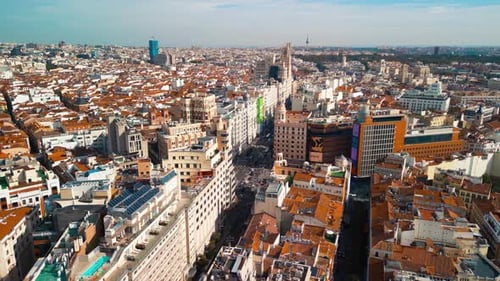 Madrid, Spain. Aerial view of Spanish Capital with buildings and landmarks