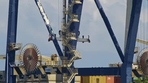 Las grúas cargan y descargan contenedores de buques de carga