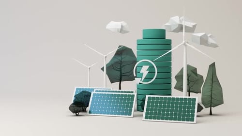 Stylized Renewable Energy Sources with Wind Turbines and Solar Panels