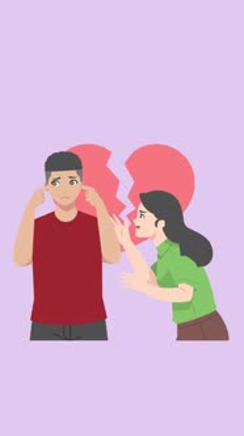 Couple Arguing Among Themselves. Woman Screams At Man And Man Holds His Head With His Hands Vertical