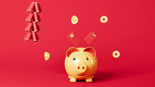A piggy bank and firecrackers