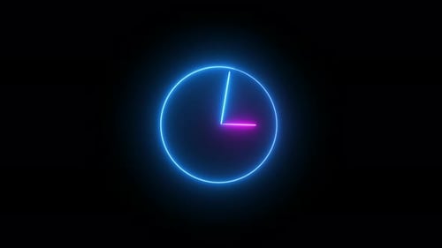 Animação analógica de relógio brilhante, loop de 12 horas. relógio de néon Vd1119