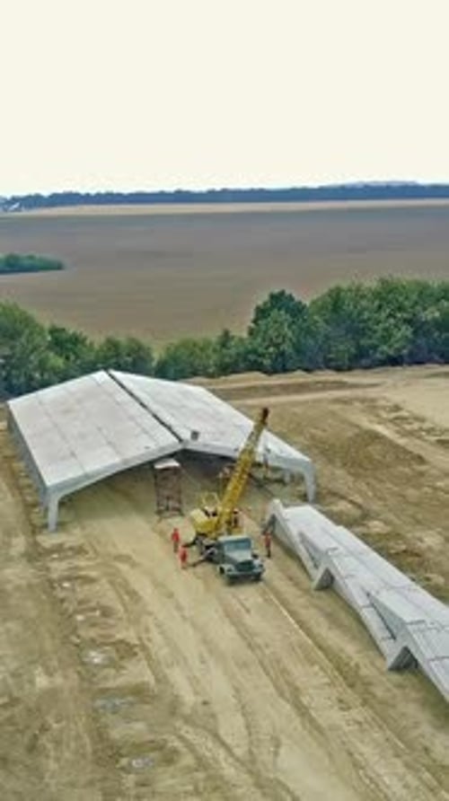 Constructing new farm. Aerial view of farm under construction for livestock