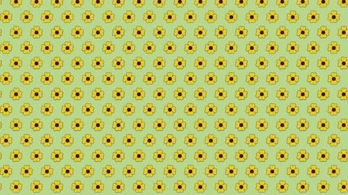 Seamless yellow floral pattern on green background animation