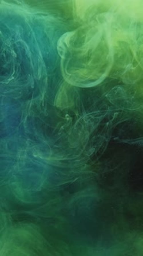 Vertical Color Smoke Paint Water Mix Green Blue