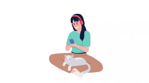 Animated Female Character with Cat