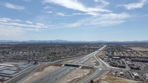 Las Vegas Summerlin residential suburb and city highway, high aerial view