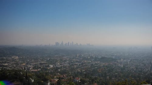 Panoramic Shot of Los Angeles Downtown and Hills California on Sunny Day Time