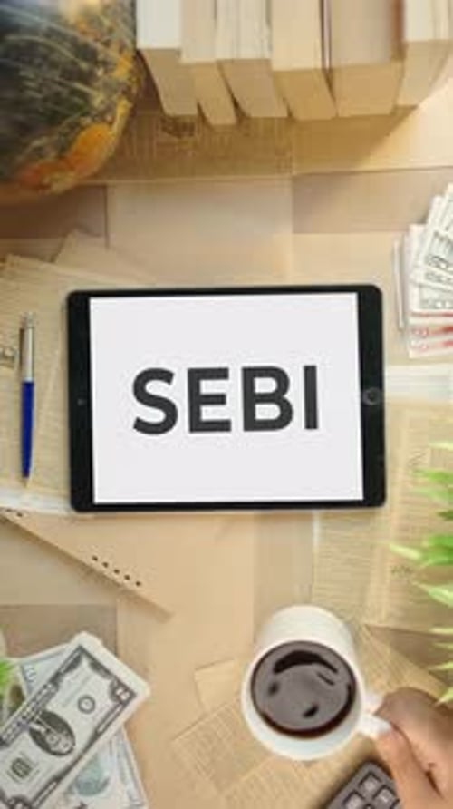 VERTICAL VIDEO OF SEBI DISPLAYING ON FINANCE TABLET SCREEN