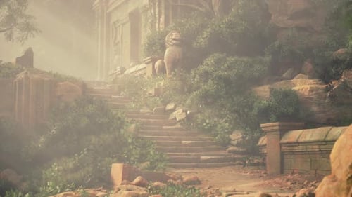 Stairway Leading to Castle in Ancient Temple Ruins