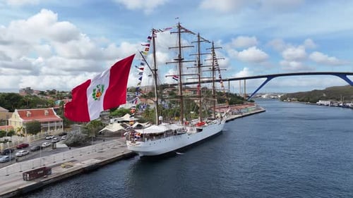 Scenic Sailboat At Punda Curacao. Caribbean Island.