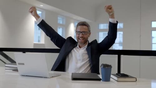 Excited Business Man in Office Business Goal Satisfaction Winner Office Worker Have Business Idea