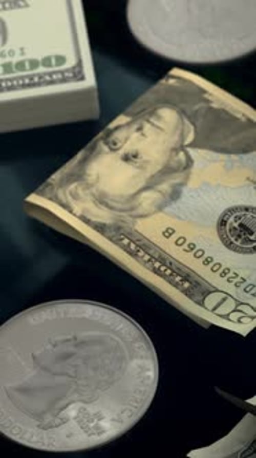 Dollar Money And Silver Coins Financial Background Vertical