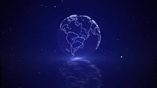 Global network concept. IoT Internet of Things Information Network 3D digital HUD Earth moving