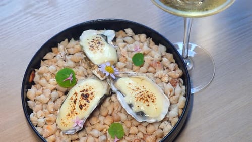 Gourmet Baked Oysters with White Wine Close Up