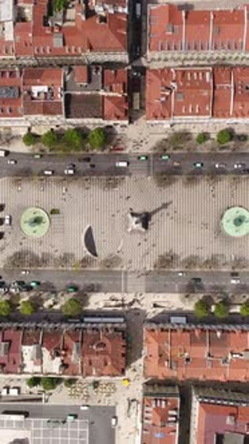 Vertical Video of Dom Pedro IV Square in Lisbon, Portugal