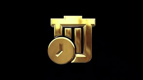 3D Golden Recycle Bin with Clock Icon Animation