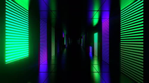 Purple And Turquoise Neon Light Futuristic Dark Tunnel Background Vj Loop In 4K