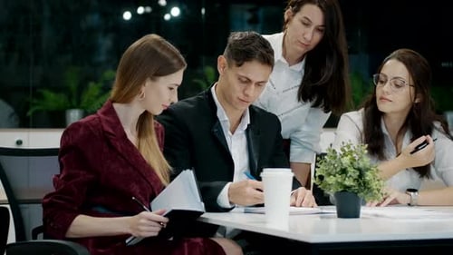 Young Female Leader Manager Communicate Colleagues Business People Working Together at Office