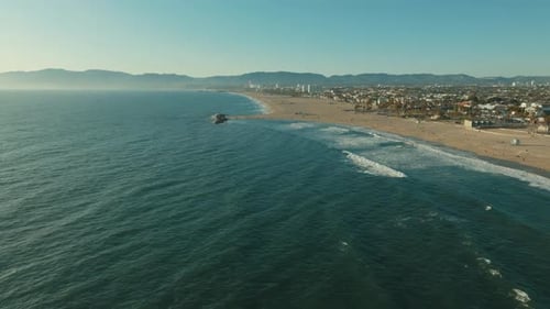 Aerial view of drone flying above beautiful beach