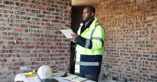 Civil engineer, online and man with tablet in construction site, real estate