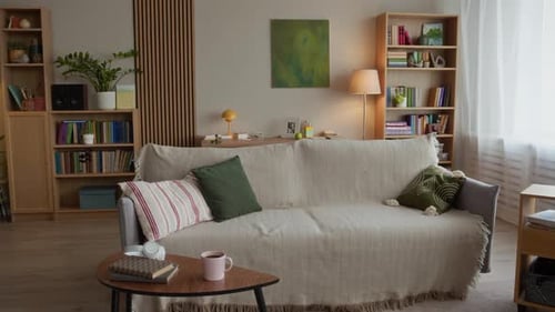 Empty Cozy Living Room Interior with Comfortable Couch