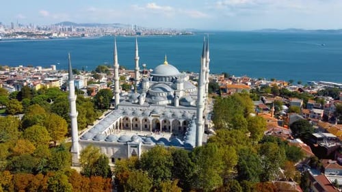 Aerial drone view of Suleymaniye Mosque huge Ottoman imperial mosque in Istanbul