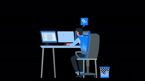 The Programmer Boy Works On The Computer Alpha Channel 4K