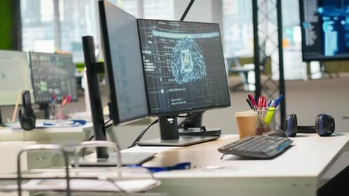 PC in Startup Office Used to Design and Implement Deep Learning Algorithms