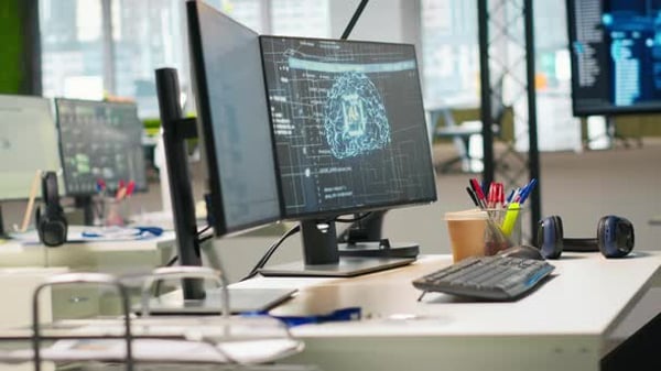 Green Screen Laptop and AI Algorithms Running on Computer Monitors ...