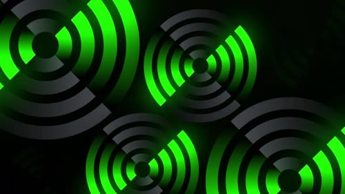 Grafischer Hintergrund mit rotierenden Neonkreisen oder Ringen. Dynamische Loop-Animation, Neonkreisform