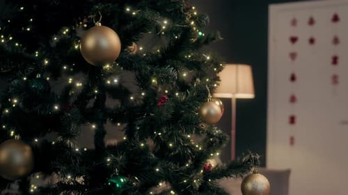 Decorated Christmas Tree with Twinkling Lights
