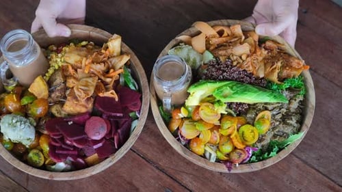Two Colourful Salad Bowls with Fresh Ingredients