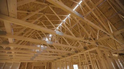 House Under Construction With Wooden Beams