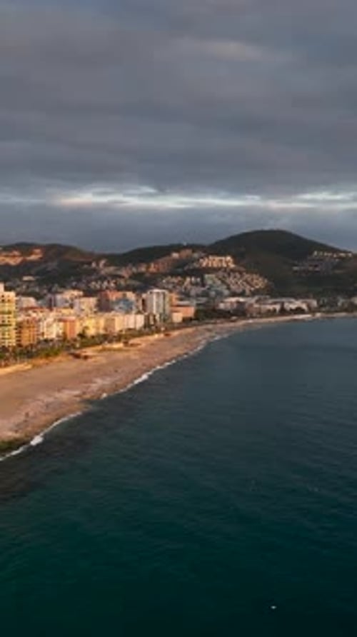 Vertical Video Mediterranean Coastal City Panoramic Aerial Perspective